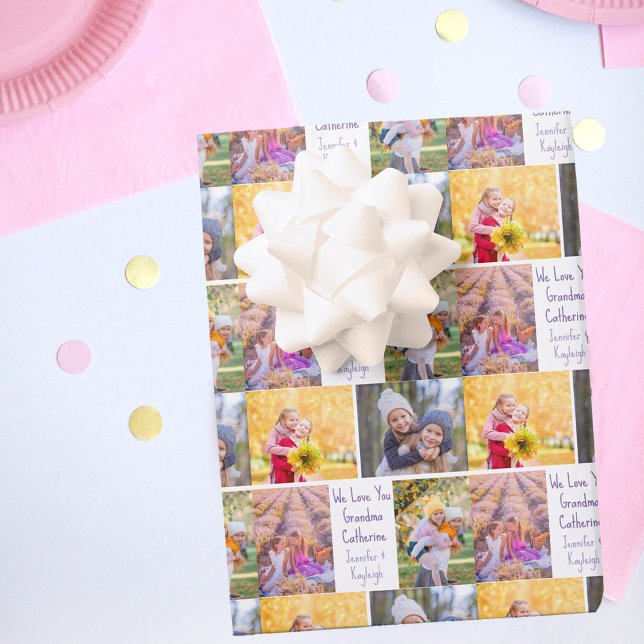 Cute Grandchildren Photo Collage Grandma Birthday Wrapping Paper Sheets (Creator Uploaded)