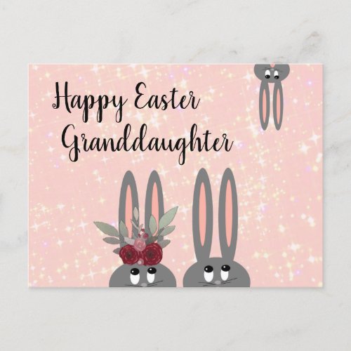 Cute Granddaughter Easter Bunnies Pink Floral Postcard