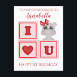 Cute Granddaughter First Birthday Hippo I Love You Postcard<br><div class="desc">Cute Granddaughter First Birthday Hippo I Love You Postcard</div>