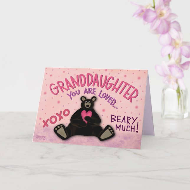 Cute Granddaughter Valentine Bear Inspirivity Fun Card (Orchid)