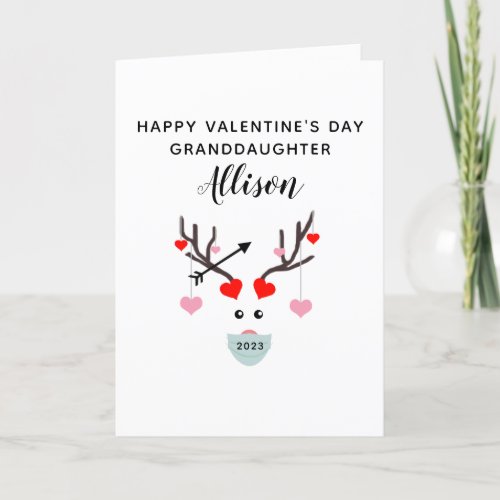 Cute Granddaughter Valentines Day 2023 Deer Hearts Holiday Card
