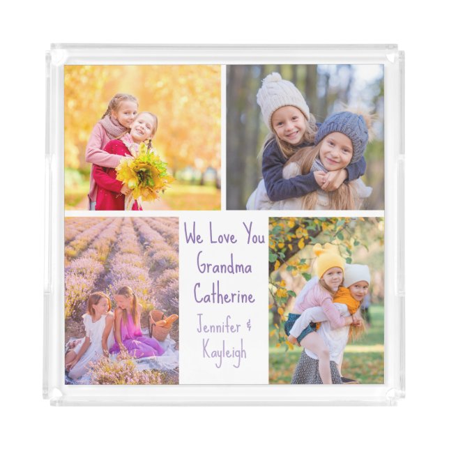 Cute Granddaughters Photo Custom Grandma Gift Acrylic Tray (Front)