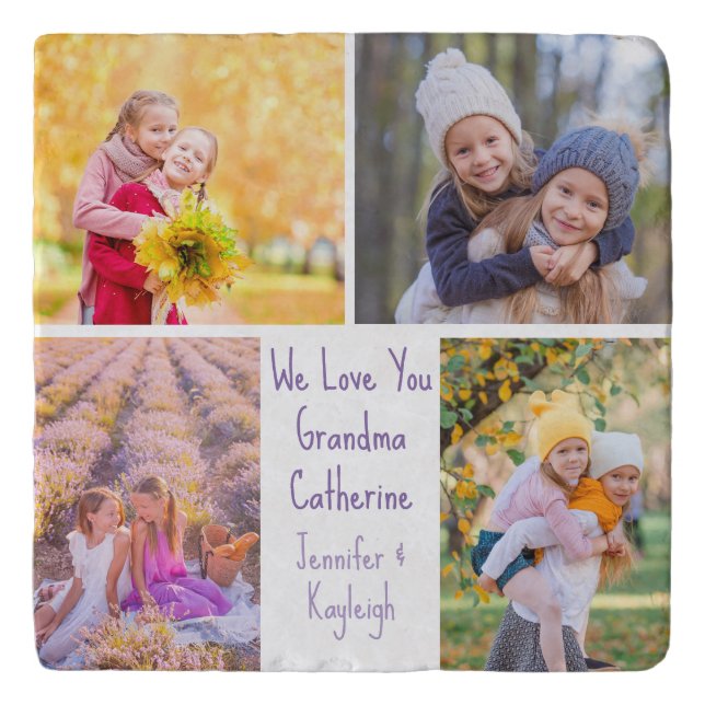 Cute Granddaughters Photo Custom Grandma Gift Trivet (Front)
