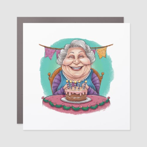 Cute Grandma Birthday Cake Present Car Magnet