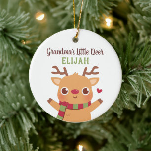 Cute Grandma Little Deer, Personalized Christmas Ceramic Ornament