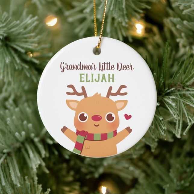 Cute Grandma Little Deer, Personalized Christmas Ceramic Ornament (Tree)