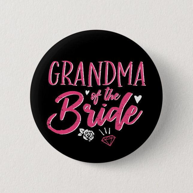Cute Grandma of The Bride Pink Calligraphy Script Button (Front)