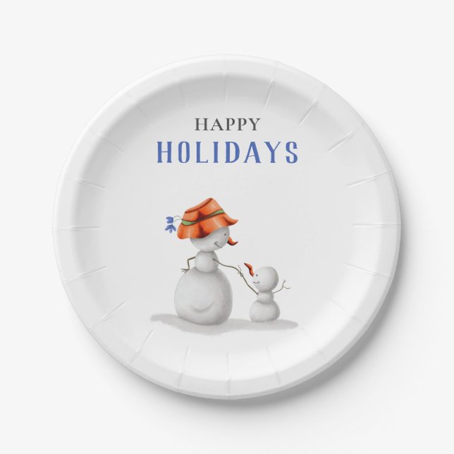 Cute Grandma Snowman Christmas Party Paper Plates (Front)