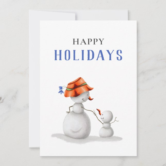 Cute Grandma Snowman Happy Holidays Holiday Card (Front)