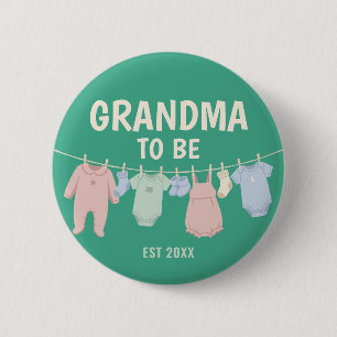 Cute Grandma To Be Custom Green Baby Shower Party Button