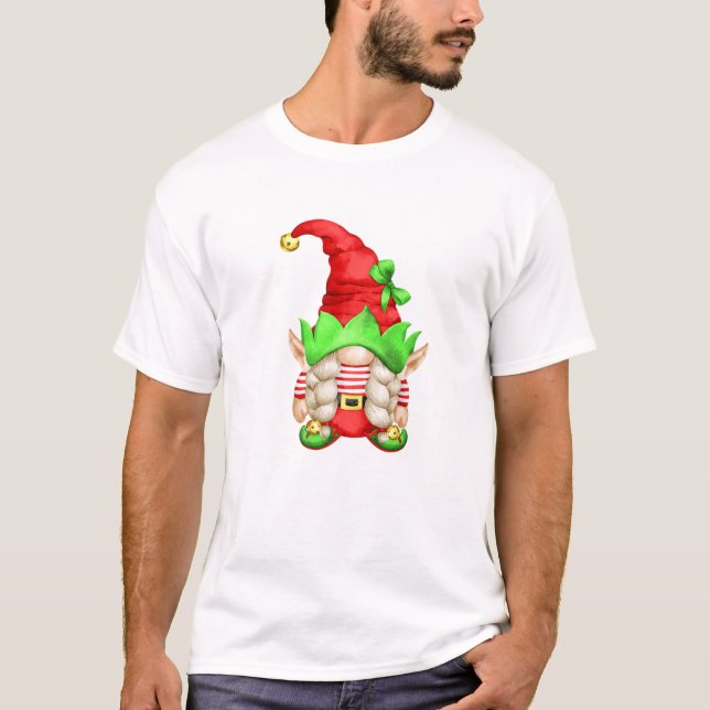 Cute Grandma Xmas Gnomie With Cute Christmas Elf E T-Shirt (Front)