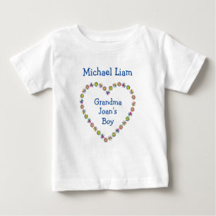 Cute Grandma's Boy Flower Heart Personalize Names Baby T-Shirt