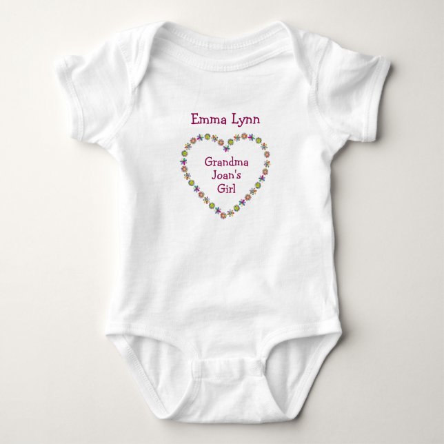 Cute Grandma's Girl Flower Heart Personalize Names Baby Bodysuit (Front)