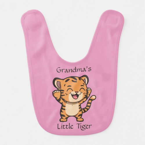 Cute Grandmas Little Tiger Custom Pink Baby Bib
