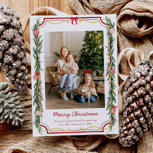 Cute Grandmillennial Greenery Christmas 3 Photo  Holiday Card