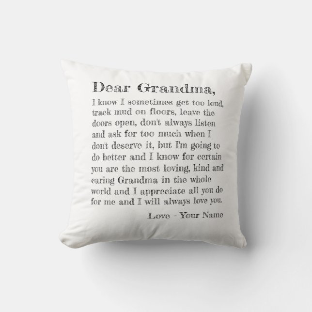 Cute Grandmother Typography Dear Grandma Letter Th Throw Pillow (Front)