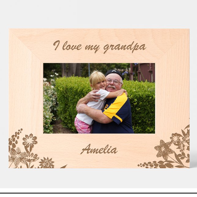 Cute Grandpa Flowers Engraved Wood Frame (Creator Uploaded)