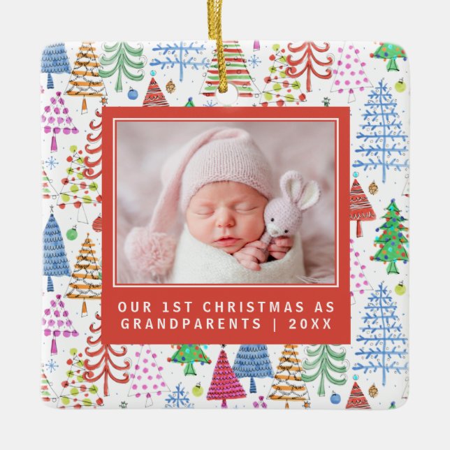 Cute Grandparents 1st Christmas Trees Photo Ceramic Ornament (Front)