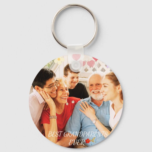 Cute Grandparents Grandkids Family Photo Gift Idea Keychain (Front)