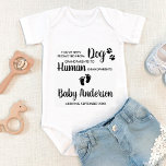Cute Grandparents Pregnancy Announcement  Baby Bodysuit<br><div class="desc">You've been promoted from Dog grandparents to Human grandparents! Include your best dog and newly appointed guard dog in your pregnancy announcement to your parents, the new baby grandparents with this adorable dog pregnancy announcement baby clothes. “You've been promoted from Dog grandparents to Human grandparents... Personalize with Baby Last Name...</div>