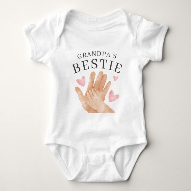 Cute Grandpa's Bestie Heart and Hands Baby Bodysuit (Front)