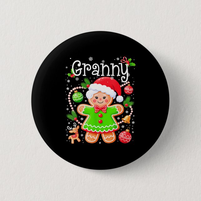 Cute Granny Gingerbread Family Matching Christmas  Button (Front)
