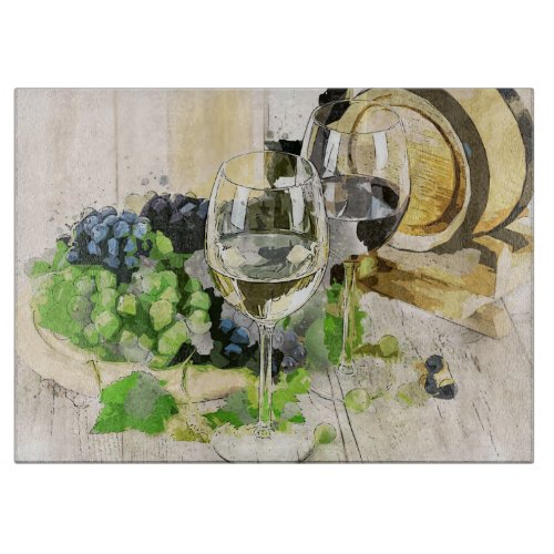 Cute Grapes and Wine Floral Nature Cutting Board