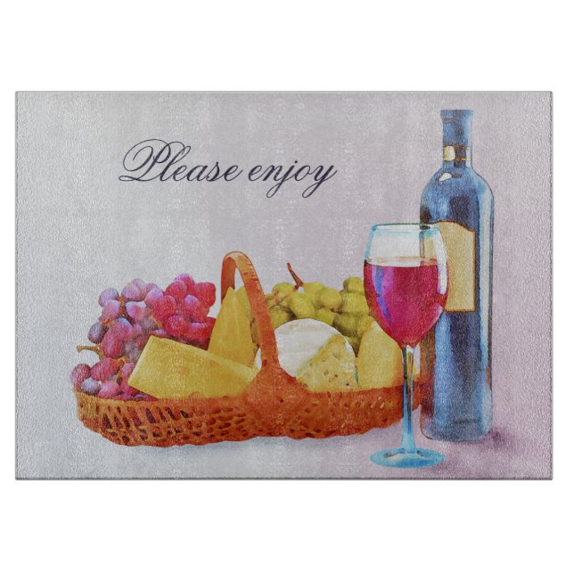 Cute Grapes and Wine Floral Nature Cutting Board (Front)