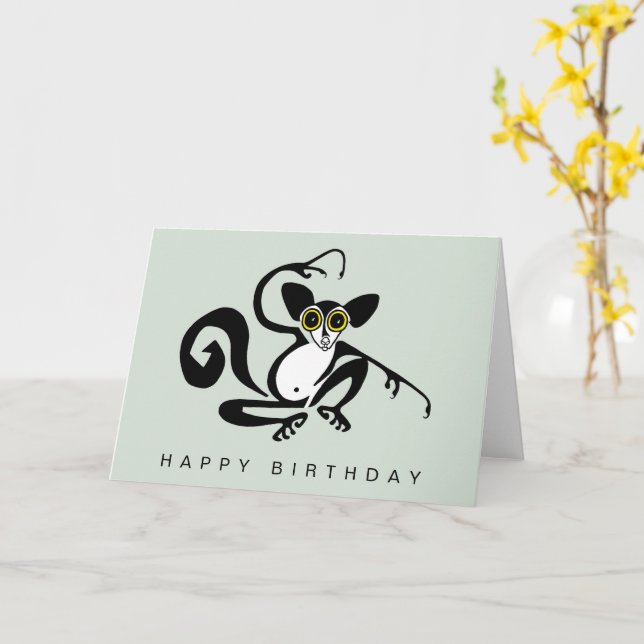Cute graphic AYE-AYE - Wild animals -Green Card (Yellow Flower)