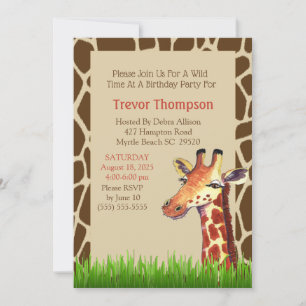 Cute Graphic Giraffe Birthday Party Invitation