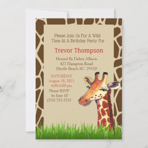 Cute Graphic Giraffe Birthday Party Invitation