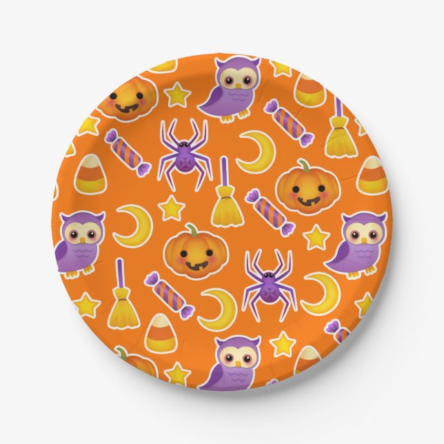 Cute Graphic Halloween Pattern Paper Plates (Front)