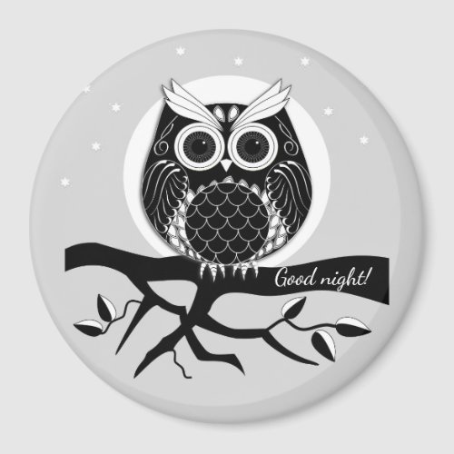 Cute graphic owl on brench with text magnet