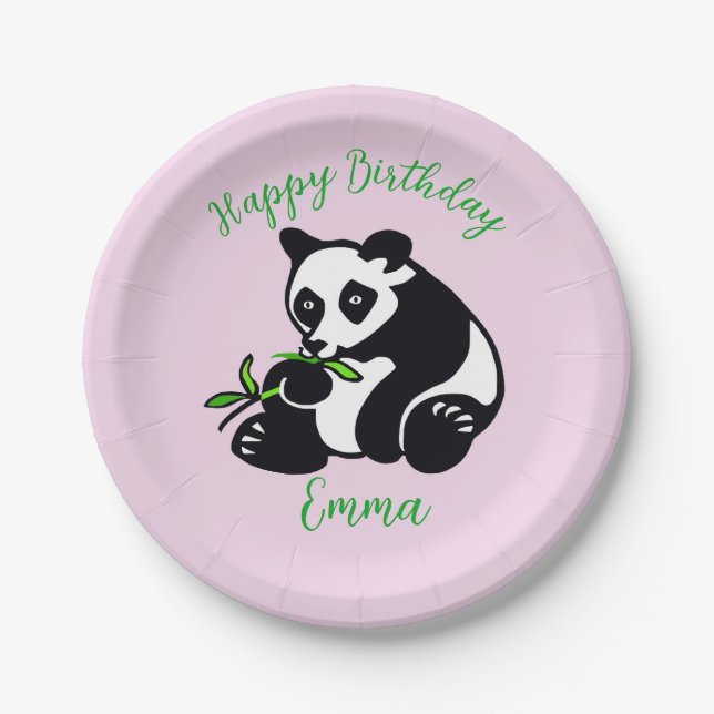 Cute  graphic PANDA bear -Happy birthday - Party Paper Plates (Front)