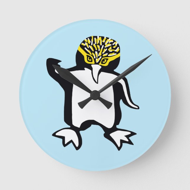 Cute graphic PENGUIN- Ocean blue Round Clock (Front)