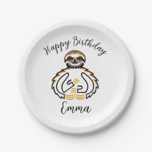 Cute  graphic SLOTH  - Wild animals -Party Paper Plates