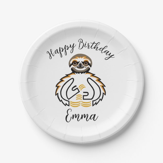 Cute  graphic SLOTH  - Wild animals -Party Paper Plates (Front)