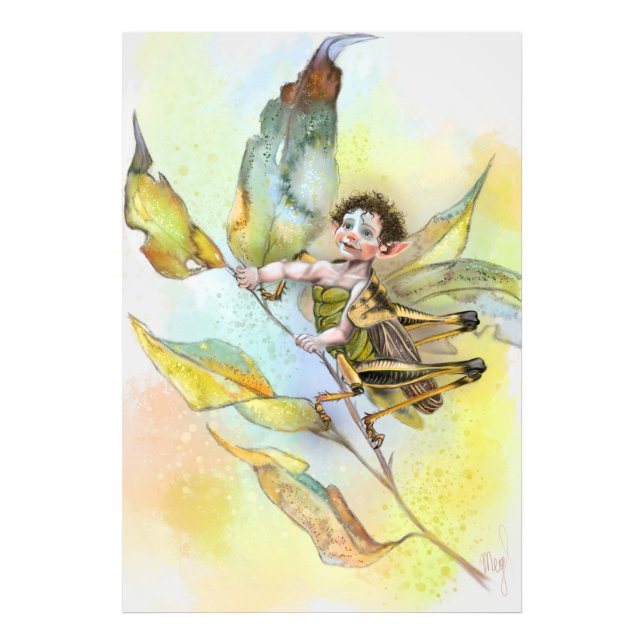 Cute Grasshopper Art Poster (Front)