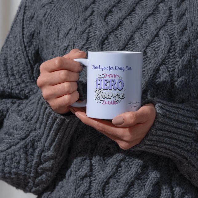 Cute Gratitude Nurse Blues Typography PERSONALIZE Bone China Mug (Creator Uploaded)
