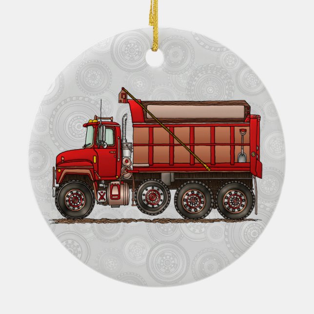 Cute Gravel Dump Truck Ceramic Ornament (Back)