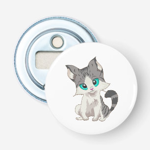 CUTE GRAY AND BEIGE LITTLE KITTEN WITH BLUE EYES BOTTLE OPENER
