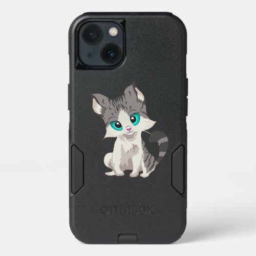 CUTE GRAY AND BEIGE LITTLE KITTEN WITH BLUE EYES iPhone 13 CASE