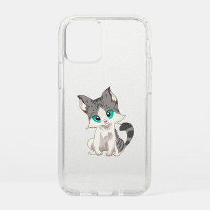 CUTE GRAY AND BEIGE LITTLE KITTEN WITH BLUE EYES SPECK iPhone 12 MINI CASE