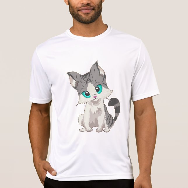 CUTE GRAY AND BEIGE LITTLE KITTEN WITH BLUE EYES T-Shirt (Front)