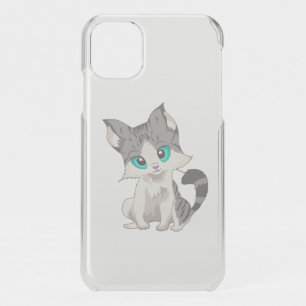 CUTE GRAY AND BEIGE LITTLE KITTEN WITH BLUE EYES iPhone 11 CASE