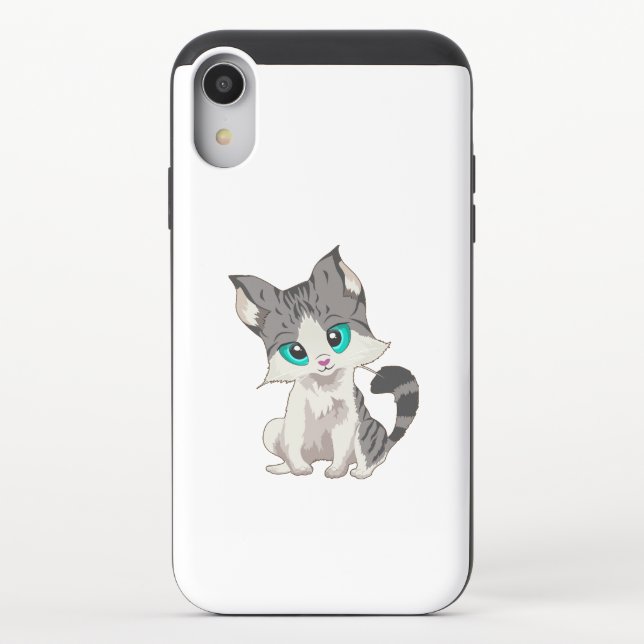 CUTE GRAY AND BEIGE LITTLE KITTEN WITH BLUE EYES UNCOMMON iPhone CASE (Back)