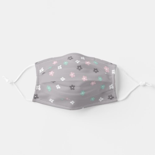 Cute Gray and Floral Daisy Pattern Adult Cloth Face Mask