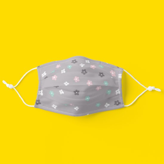 Cute Gray and Floral Daisy Pattern Cloth Face Mask