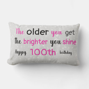Cute gray and pink 100th birthday lumbar pillow