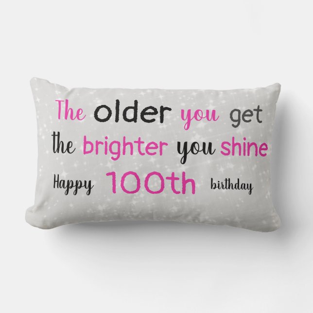 Cute gray and pink 100th birthday lumbar pillow (Front)